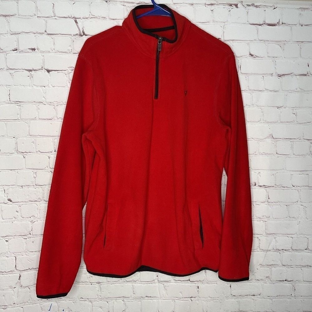 Prince & Fox Red Long Sleeve 1/4 Zip Fleece Sweater Men M Indonesia Polyester